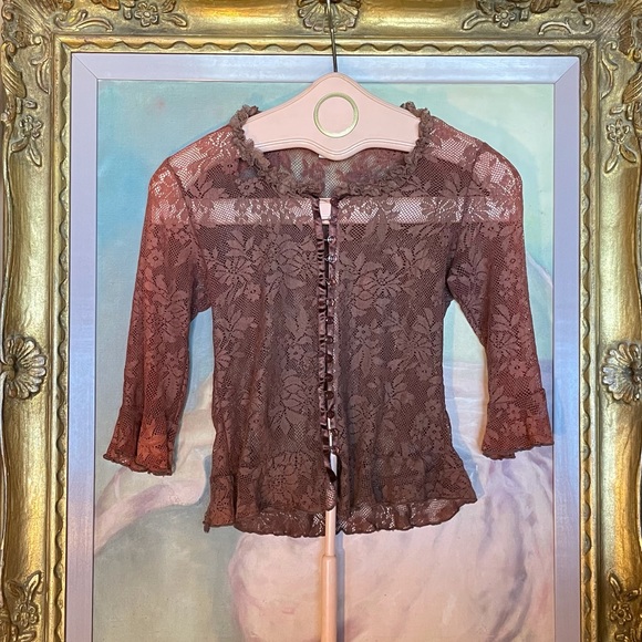 Brown lace mid sleeve top - Picture 6 of 6